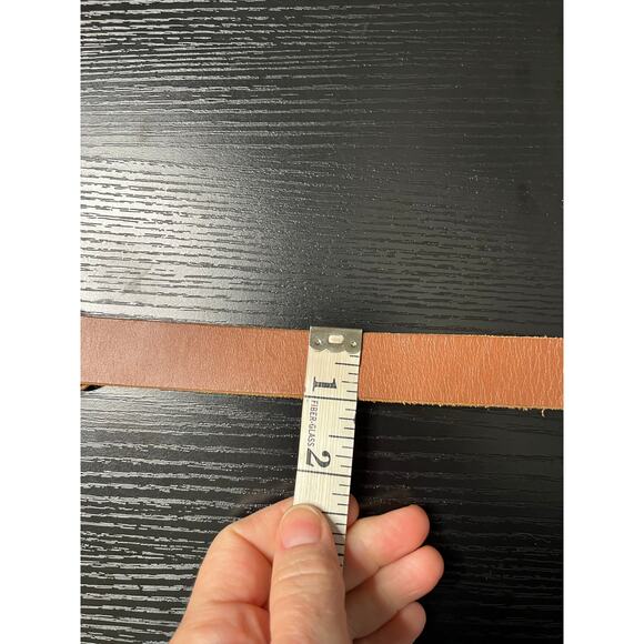 Preppy/boho Leather Belt with Rectangular Gold Tone Buckle - Picture 4 of 5